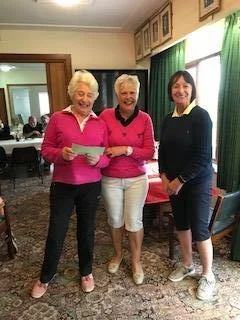 Jane Webster of Welshpool (L), Margaret Bowen, MWCGA Vice-Captain and Gail Beaurain, St. Idloes Club Chairman