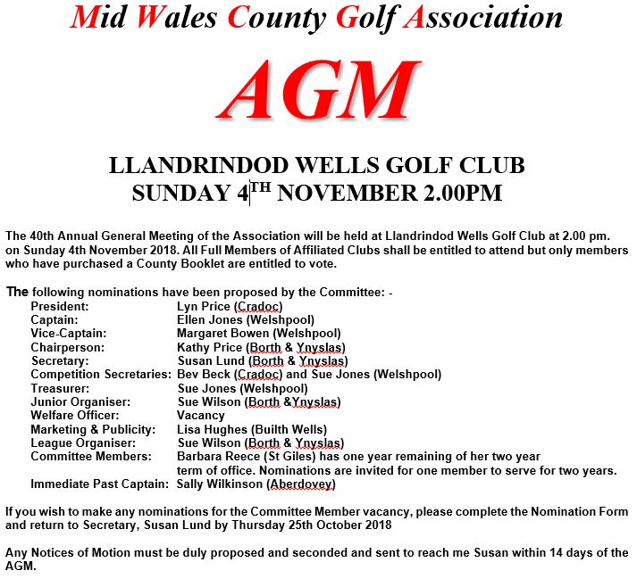 AGM Agenda Published