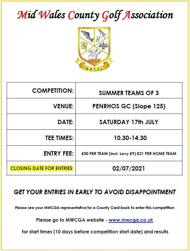 Summer Team of Three at Penrhos. Sat 17th July