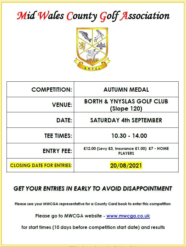 Autumn Medal at Borth and Ynyslas on 4 September