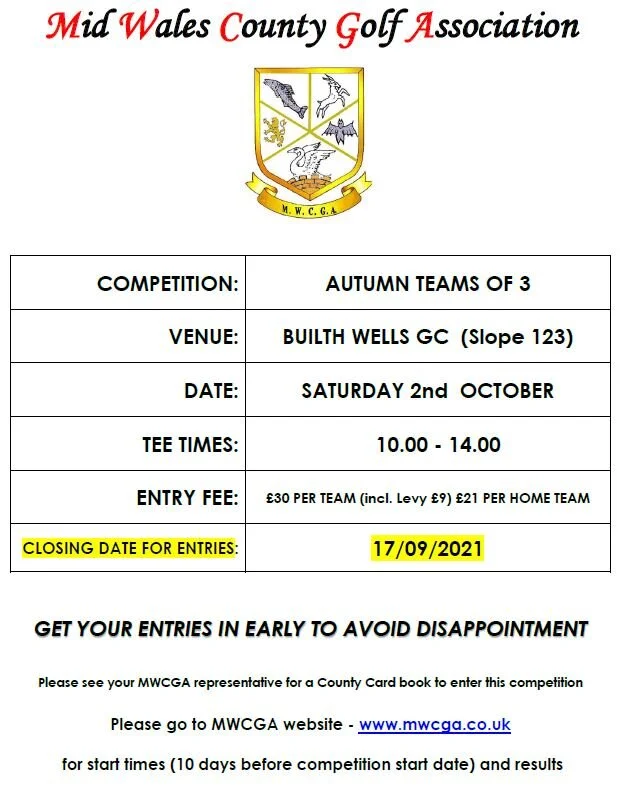 Autumn Teams of Three. Builth Wells CG. Saturday 2nd October 2021