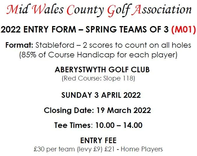 Spring Teams of 3 - Aberystwyth 3 April 2022