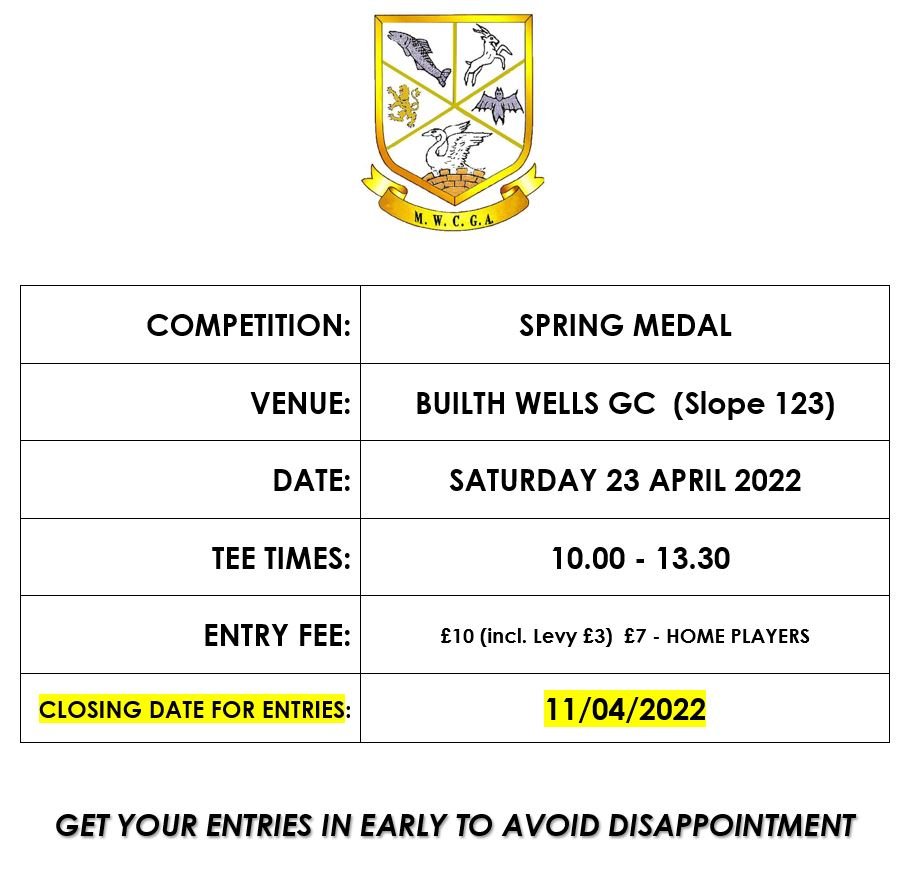 Spring Medal. Builth Sat 23 April