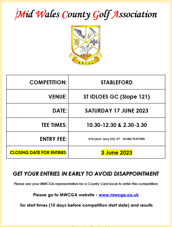 Stableford, St Idloes GC 17 June
