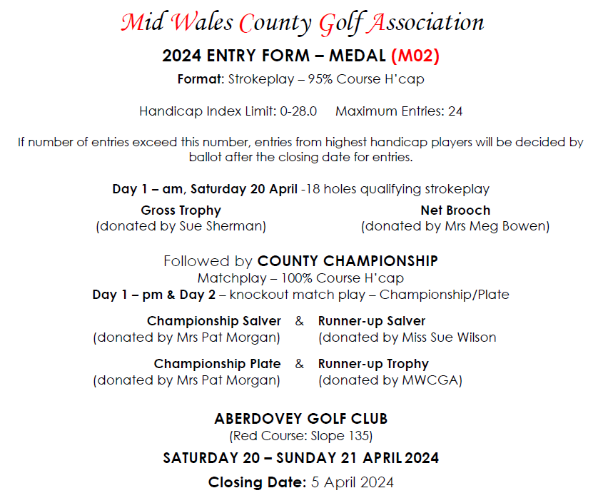 County Championship at Aberdovey Golf Club. April 20-21st