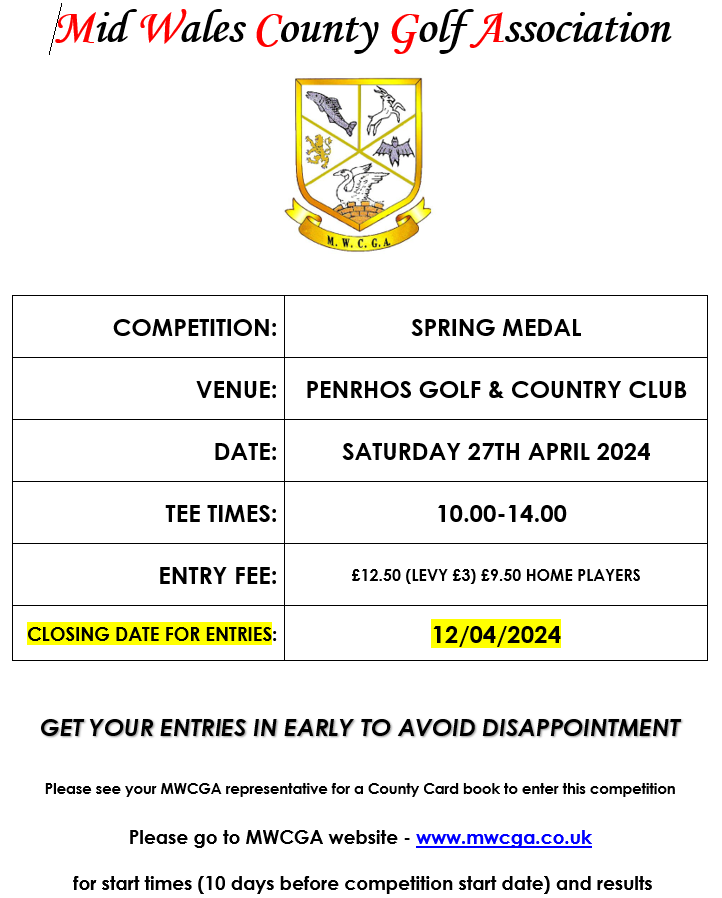 Spring Medal at Penrhos Sat 27 April 2024