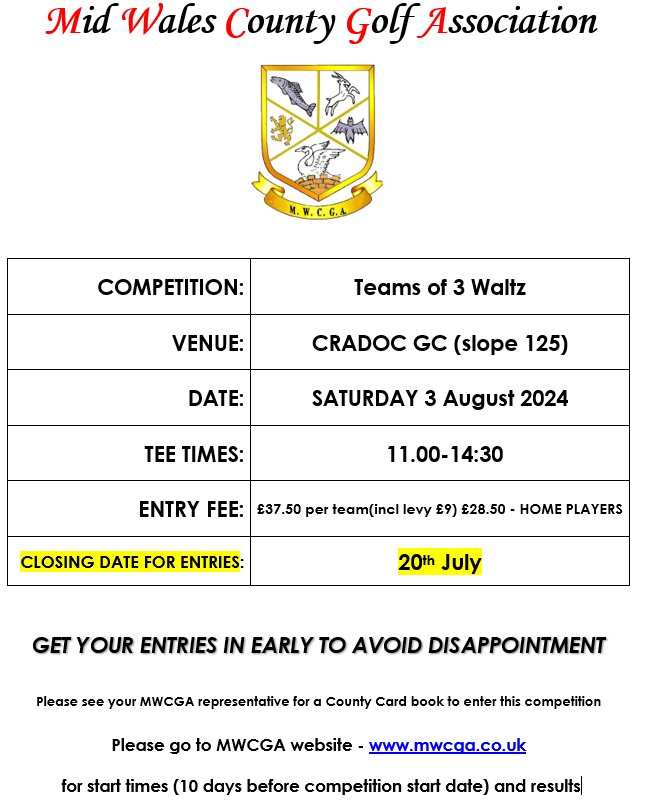 Teams fo 3 Waltz rescheduled to 3 August 2024