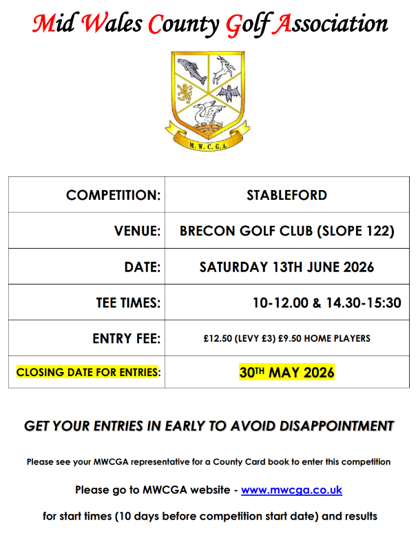 Summer Stableford at Brecon Golf Club-Sat 13th June 2026