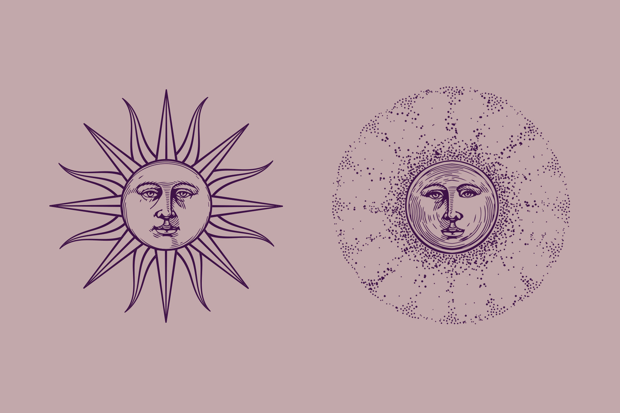 The original sun and moon illustrations are inspired by Victorian-age astrological illustrations.