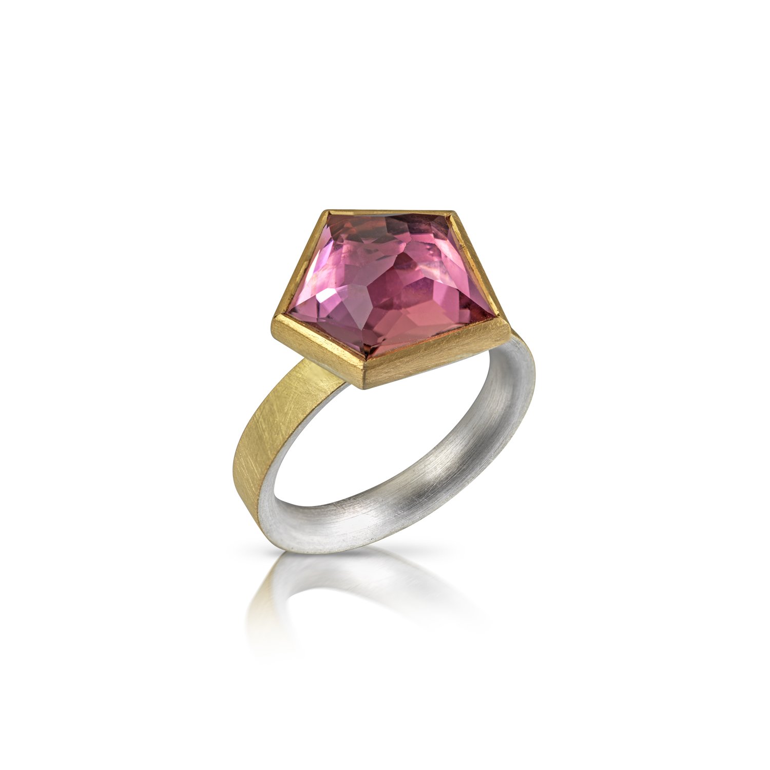 Pink tourmaline 18ct gold silver cocktail ring London