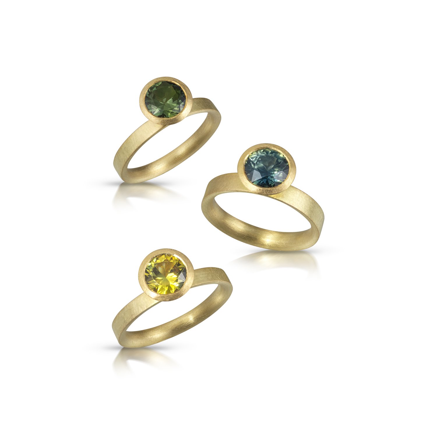Green Yellow Teal Australian Sapphire Rings 18ct gold engagement wedding