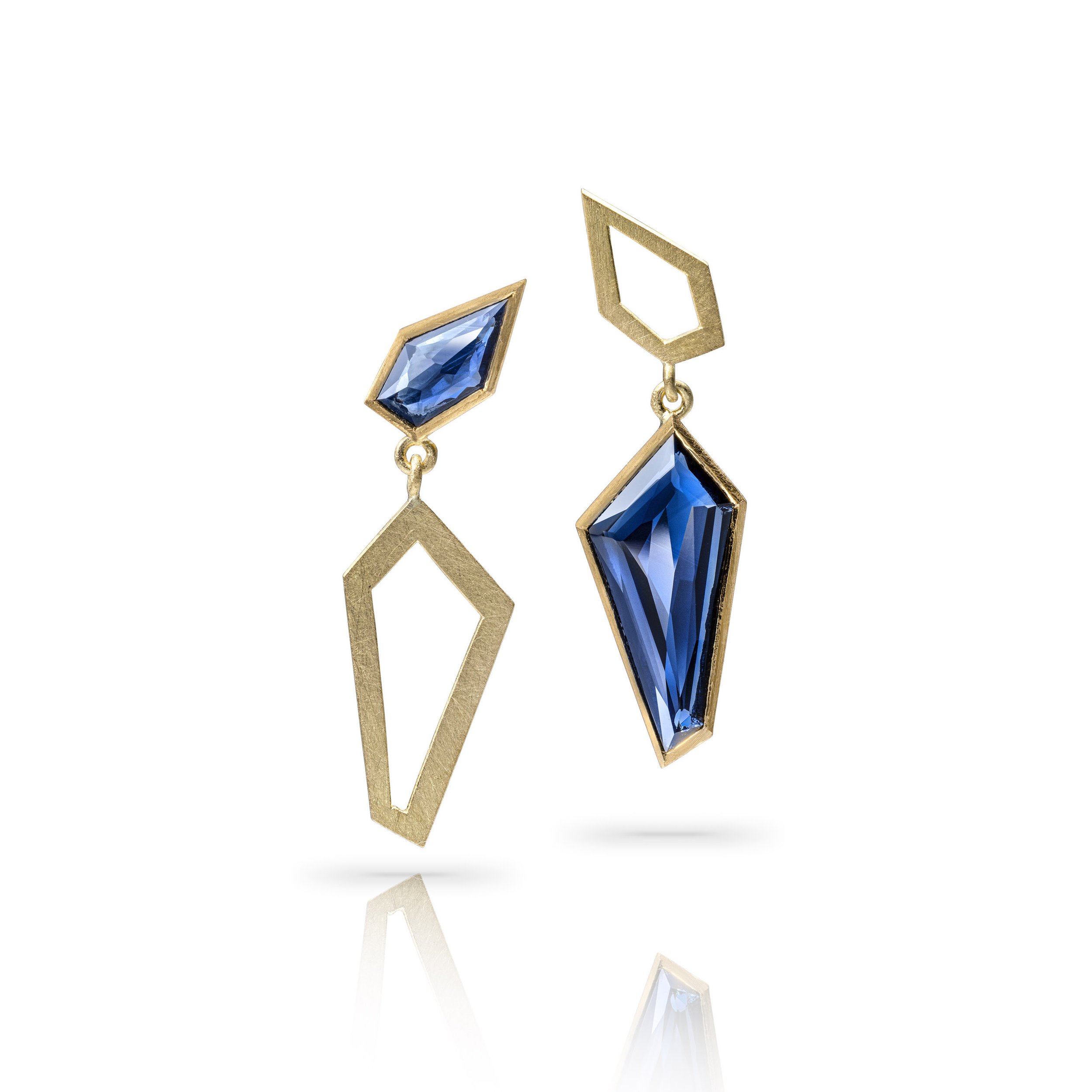 Assymetric Blue Sapphire Drop Earrings