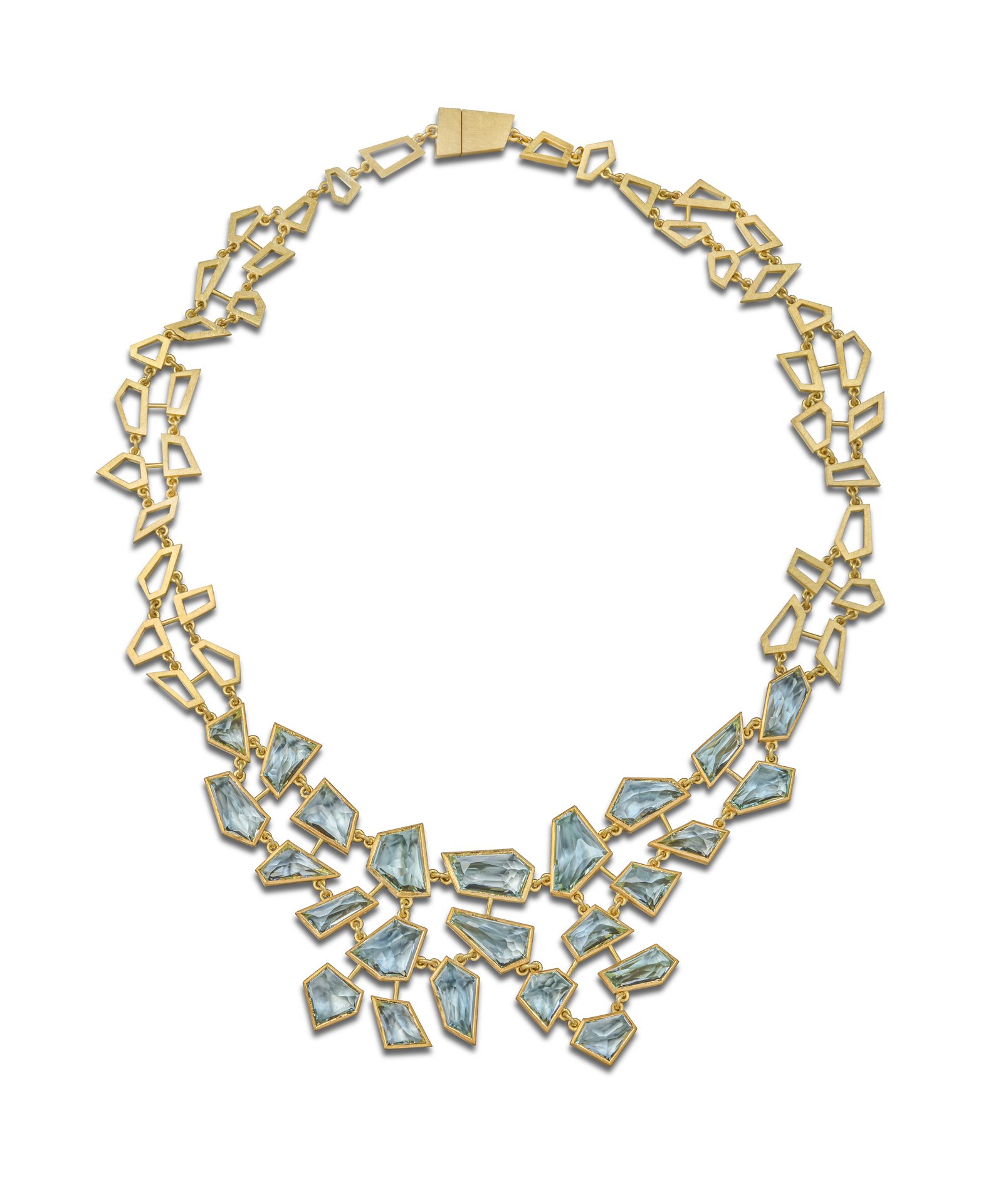 Aquamarine freeform gemstones 18ct 22ct gold handmade statement luxury Necklace