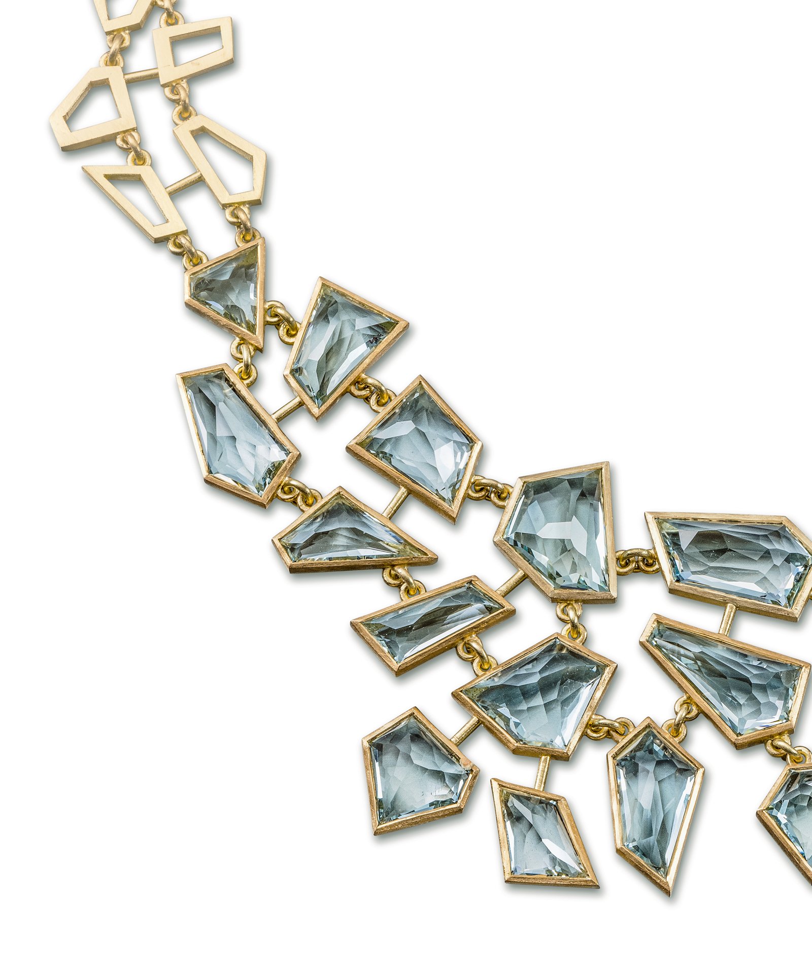 Freeform Aquamarine necklace 18ct 22ct gold one-of-a-kind luxury cocktail necklace goldsmith handmade