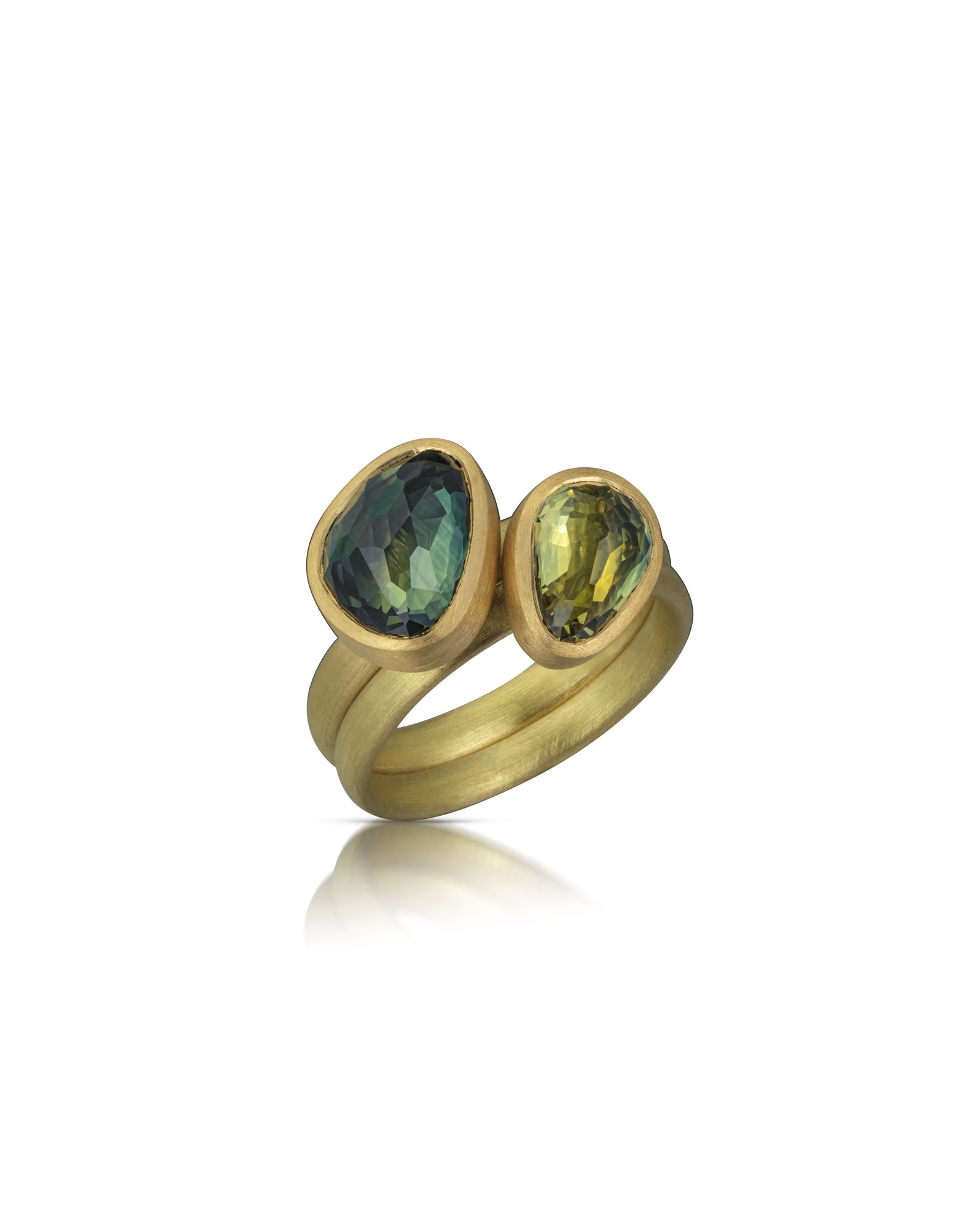 Freeform Green &amp; Yellow Sapphire Stacking Rings