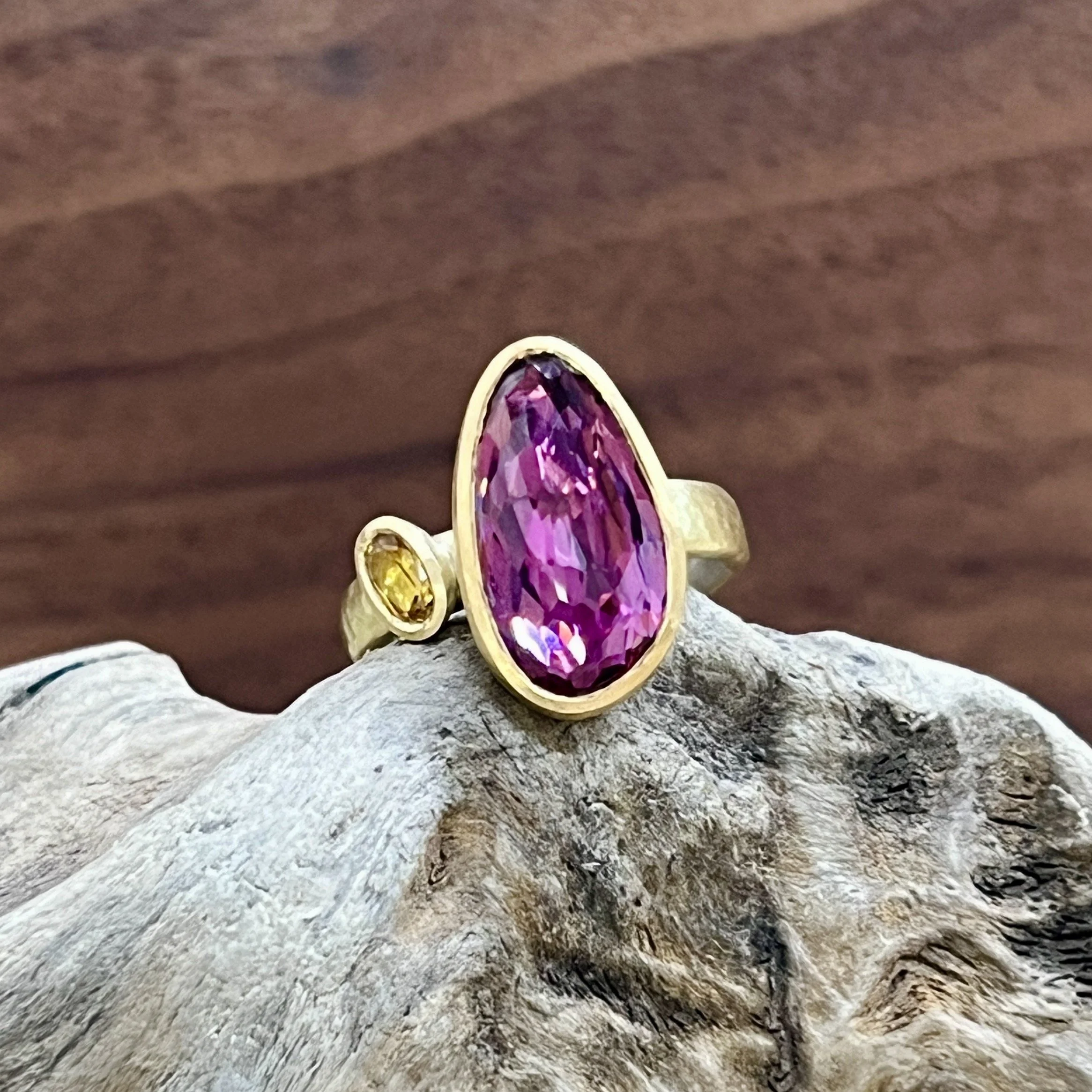 Freeform Oval Pink Garnet and Yellow Sapphire Ring