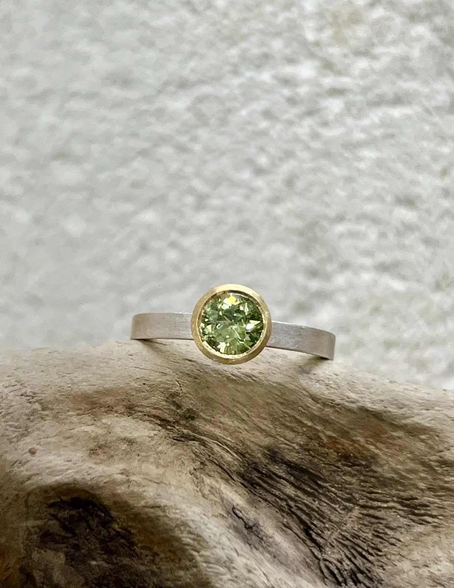 Ice Blue Green Parti Sapphire Ring