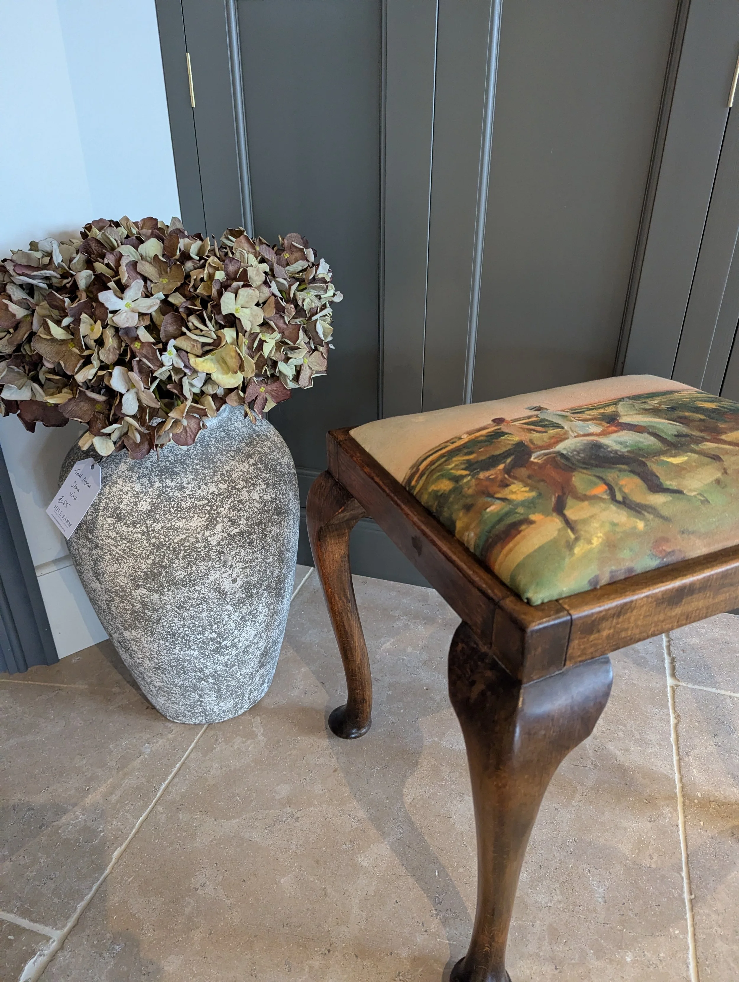 'Two Ladies Riding'.  Vintage Footstool