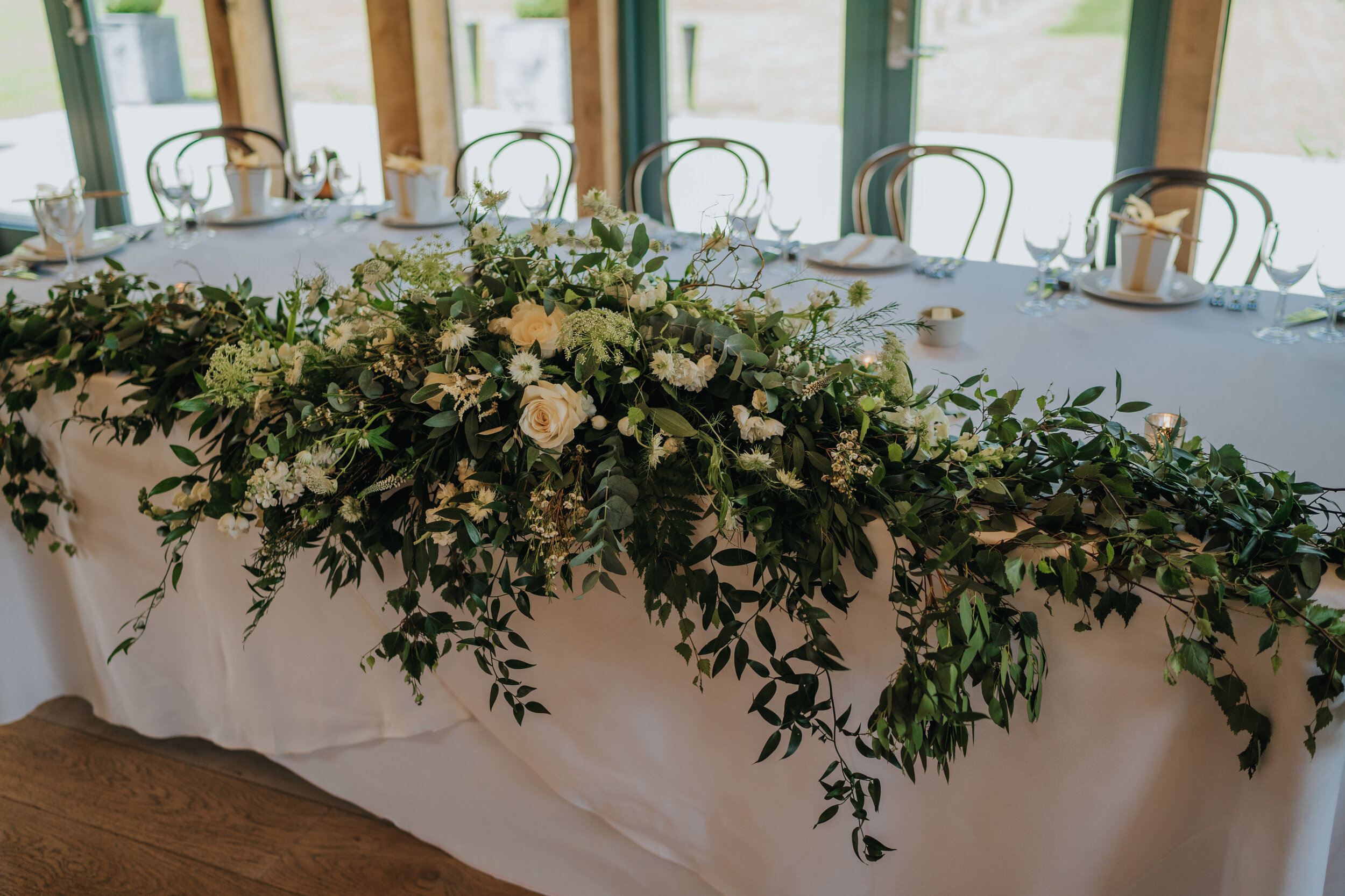  Wedding table flowers by All Bunched Up at Hazel Gap Barn, Budby. 