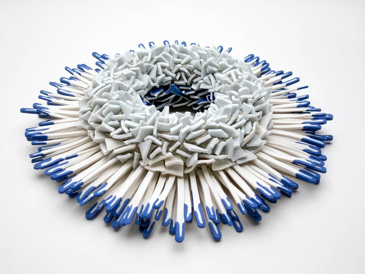 Zemer Peled, Blue & White Porcelain Shards Flower No. 3, 2014, porcelain shards, fired clay