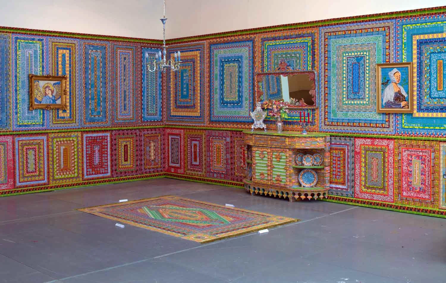 Ghost of a Dream . Dream Home (2009). Dream Home 2009 Discarded Lottery Tickets Wood and Mixed Media Dimensions variable, 8 panels plus furnishings and paintings.