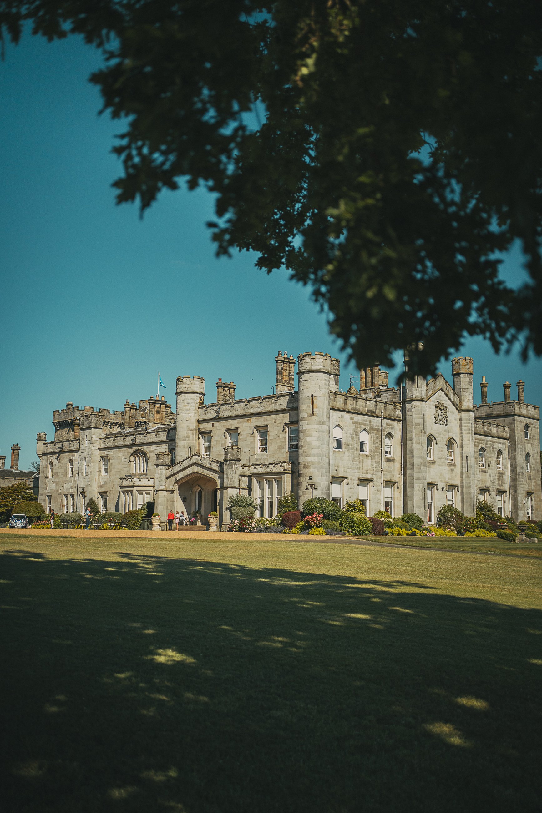 Exterior of Dundas Castle, a luxury wedding venue near Edinburgh, Scotland.