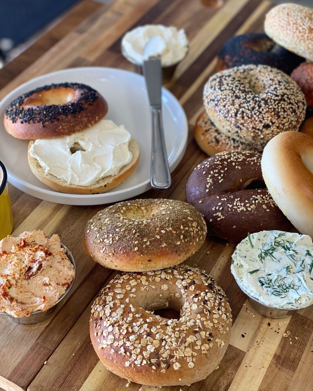 Our beautiful bagels &amp; spreads will soon be ready to order for delivery across the GTA. Every order is made fresh, in-house, and local by @buka.maranga 🇨🇦 What's your favorite type of bagel?😍🥯