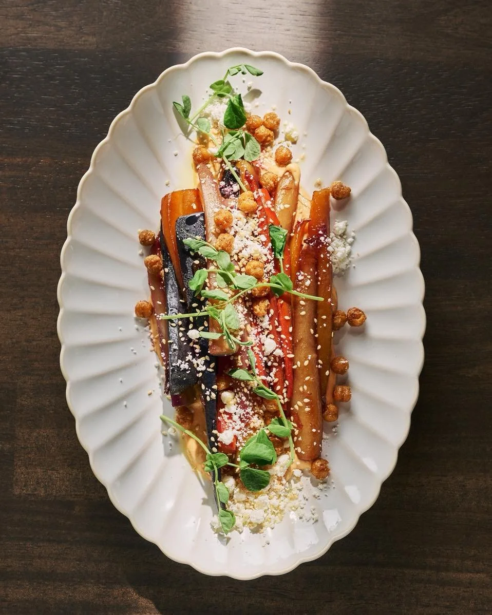 Maple glazed heirloom carrots 
Whipped tahini red curry labneh
feta, crispy cumin chickpeas, micro coriander

Sweet. Savory. A little crunchy.  A lottle  fun 😉

#datenightyyz #MississaugaEats #todoontario #vegetarianTO #BukaAfterDark