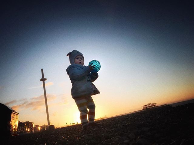 Baby and ball on Brighton beach. #brighton #beach #toddler #iphoneonly #snapseed #greatday #behappy