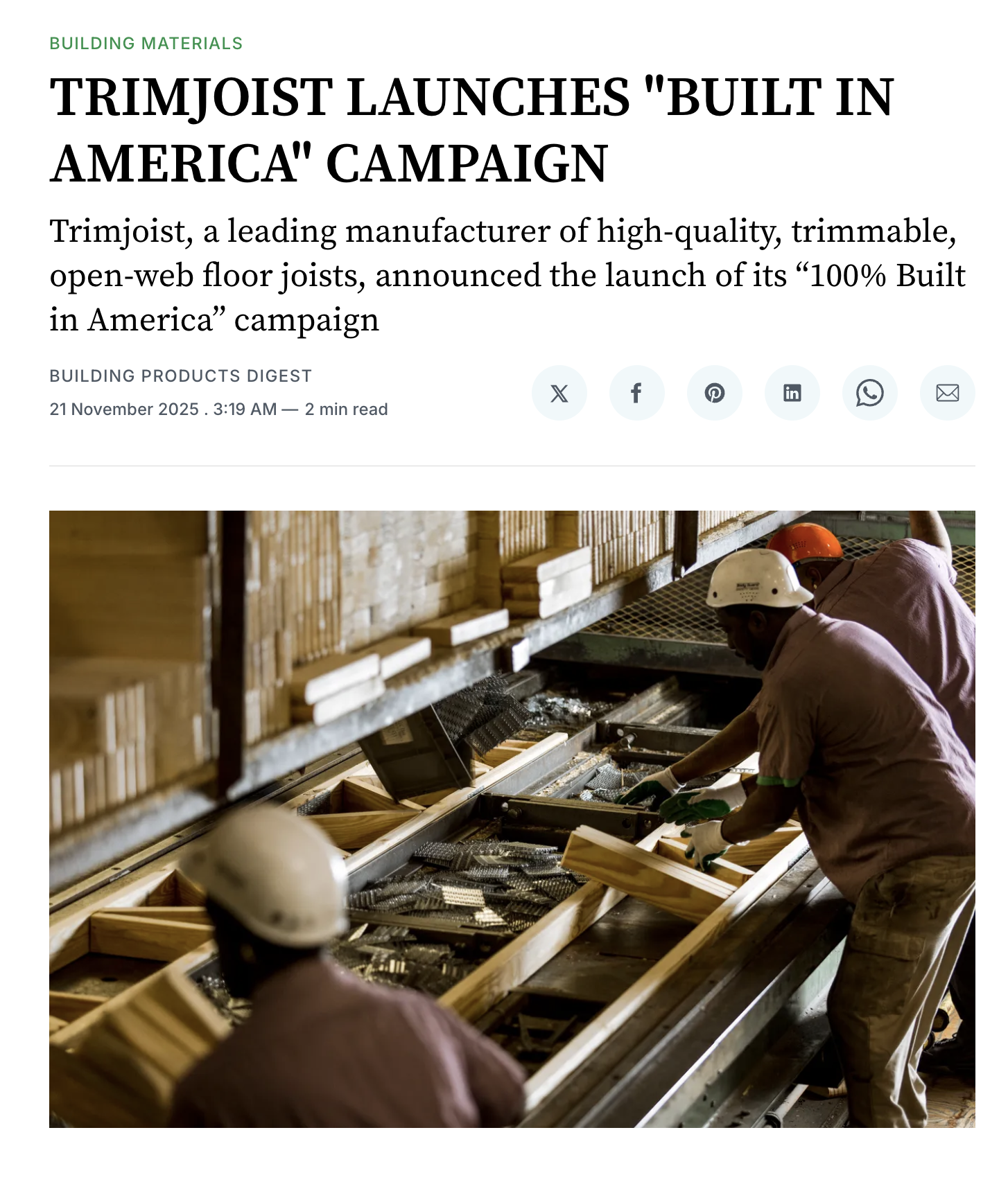 Trimjoist featured in Building Products Digest