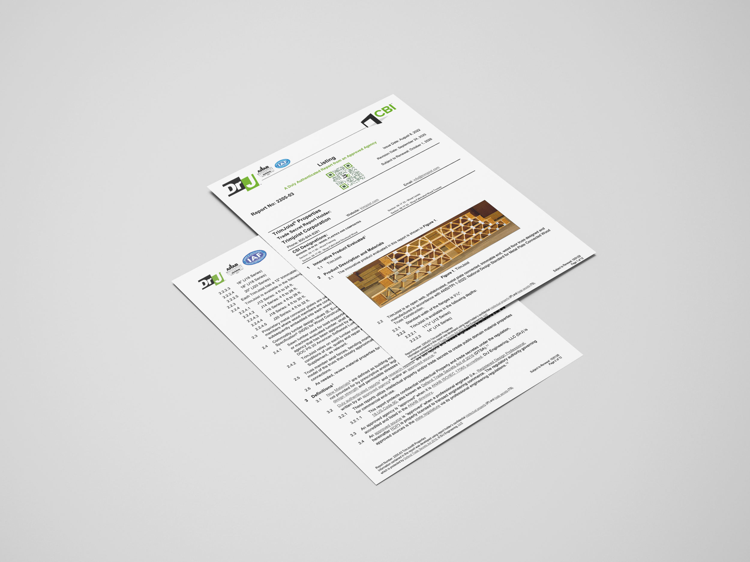 A printed code report of the TrimJoist product.