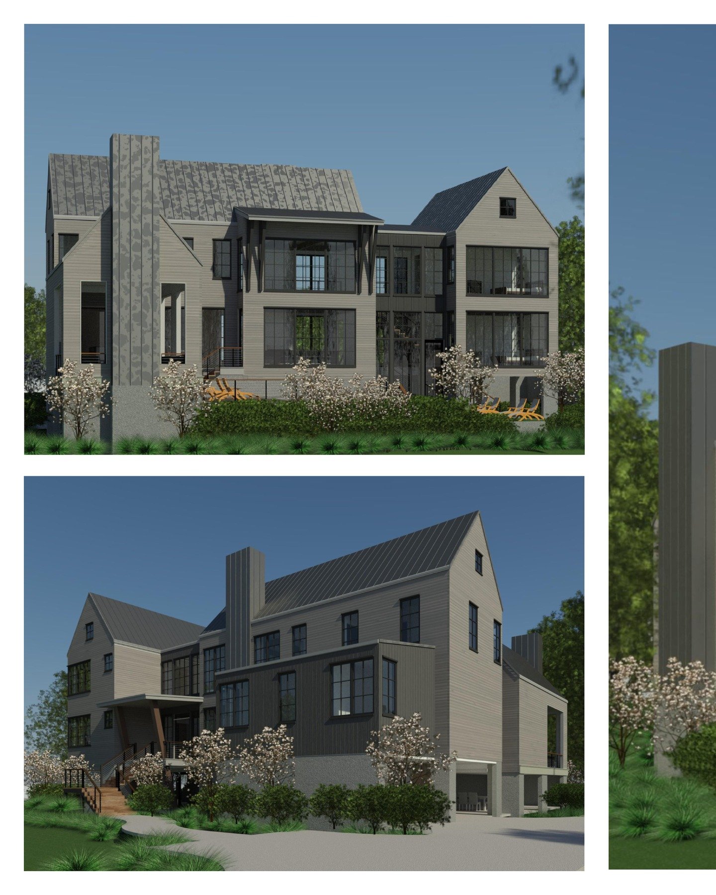 These early renderings are our wide brush strokes, big moves in massing, rooflines, light, and proportion, just to see how the home wants to sit on the land. From there, we slowly narrow the focus, dialing in openings, tightening alignments, and clar