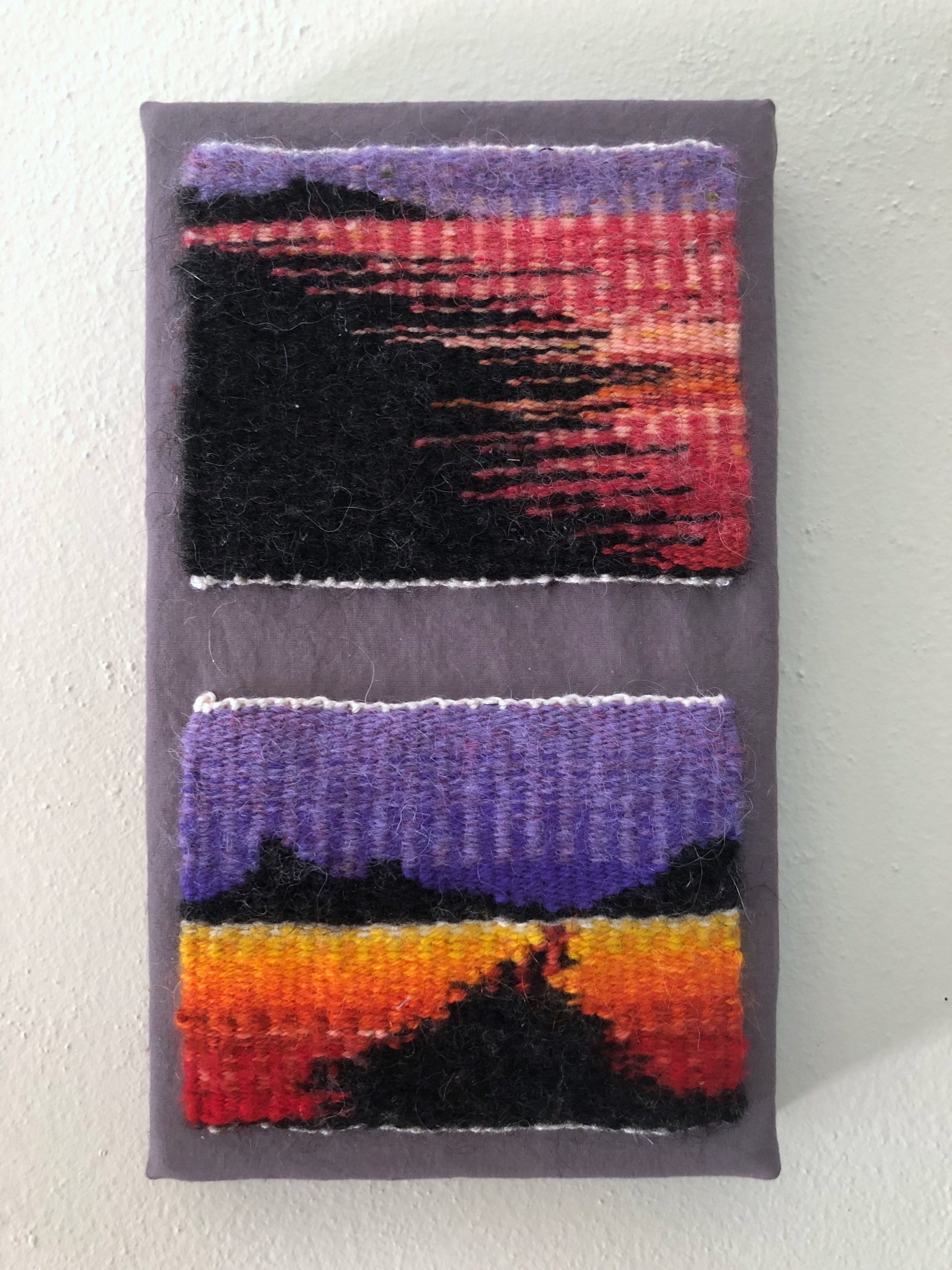   Desert Hearts I &amp; II , 2018. Linen, wool, and cotton. 7” x 15”. Featured in  Warp and Weft: An Exhibit of Tapestry  at Webster Arts in 2018. 