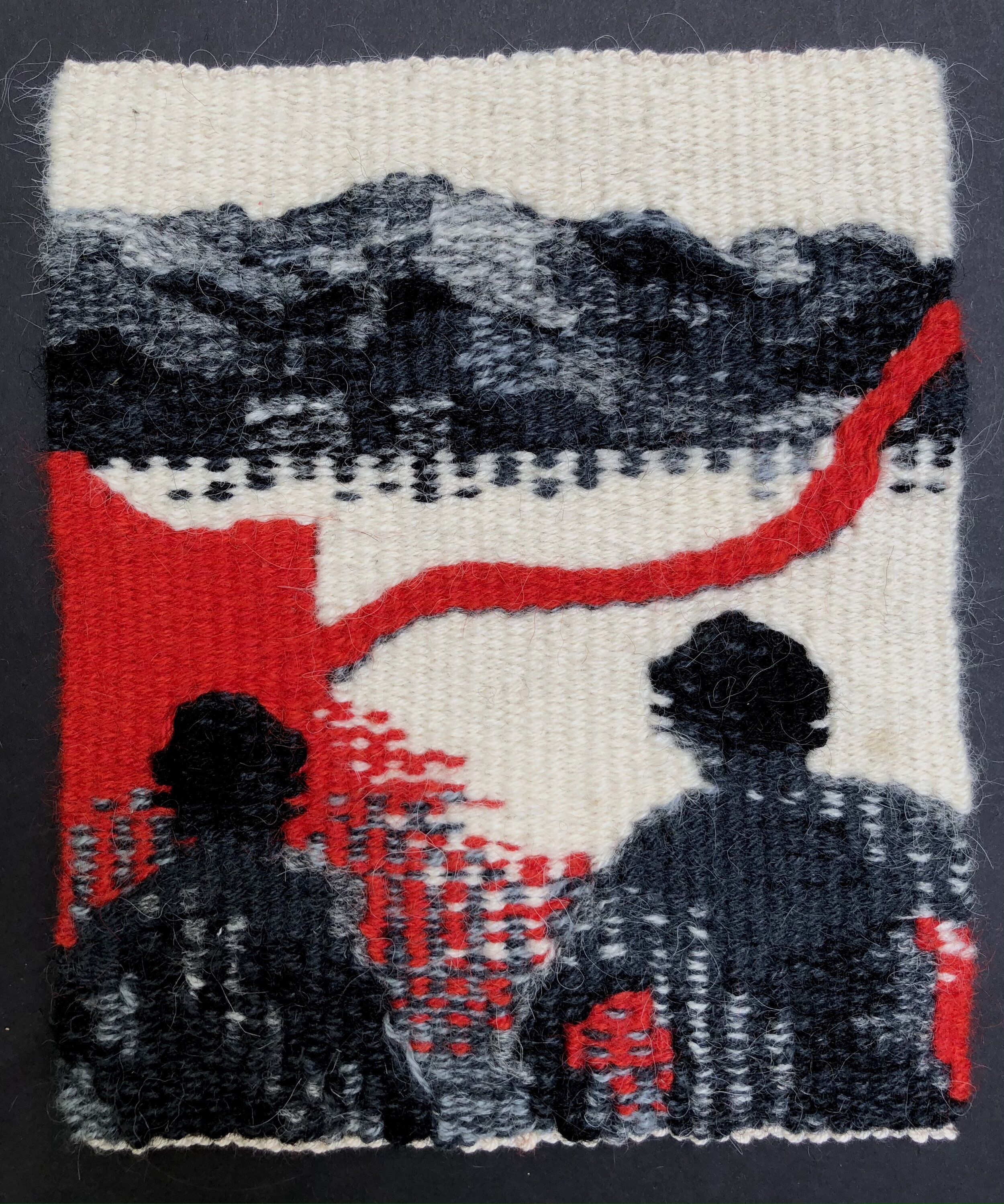   Lake of Fire , 2021. Cotton warp and wool weft. 7.5” x 9”. Finalist for the Australian Tapestry Workshop’s 2021 Irene Davies Emerging Artist Award. 