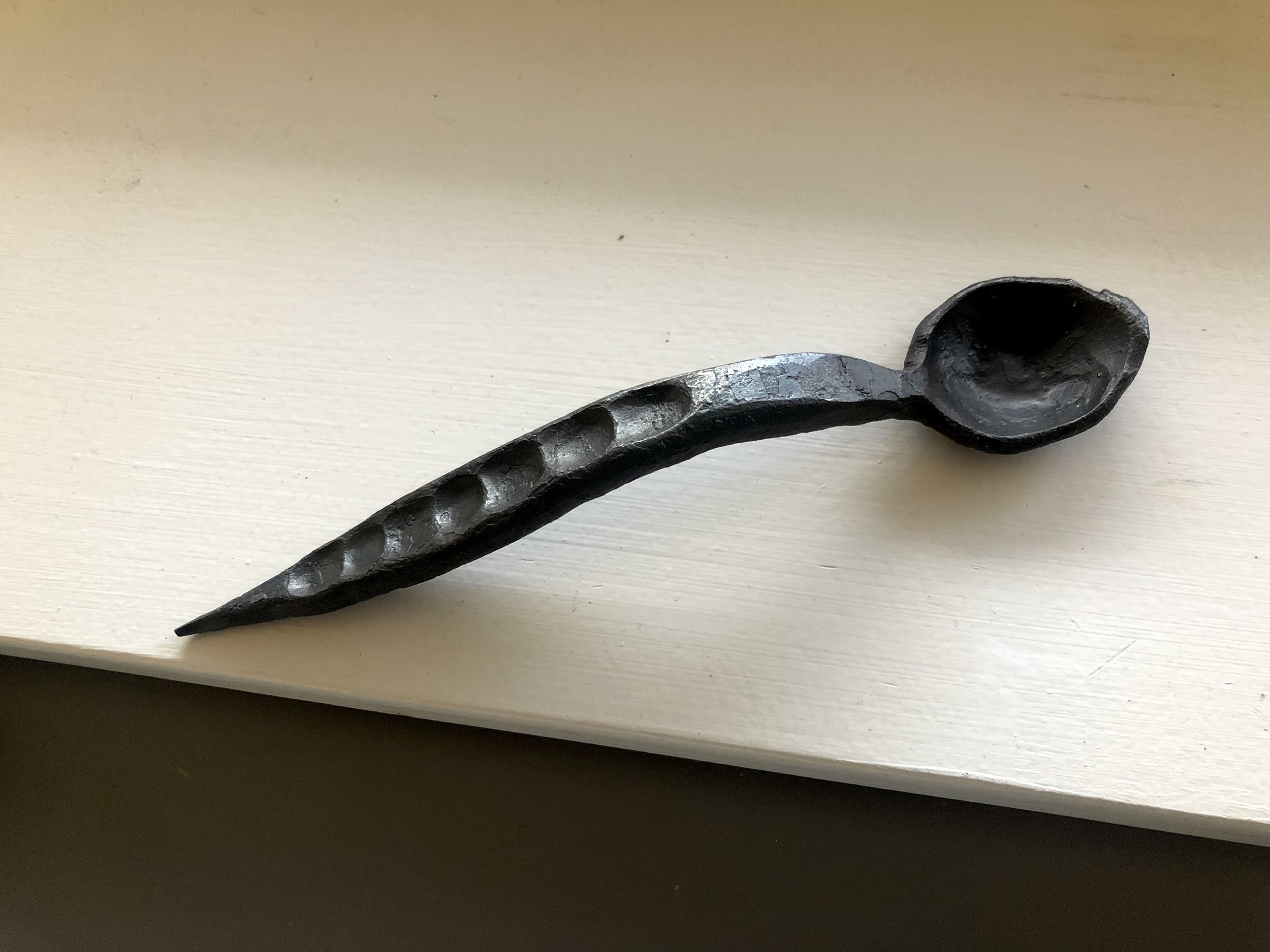   Legume Spoon , 2022. Mild steel. 1” x 1.5” x 6.75”. Forged during a hammer in with  Rachel David  coordinated by Allie Larkin. 