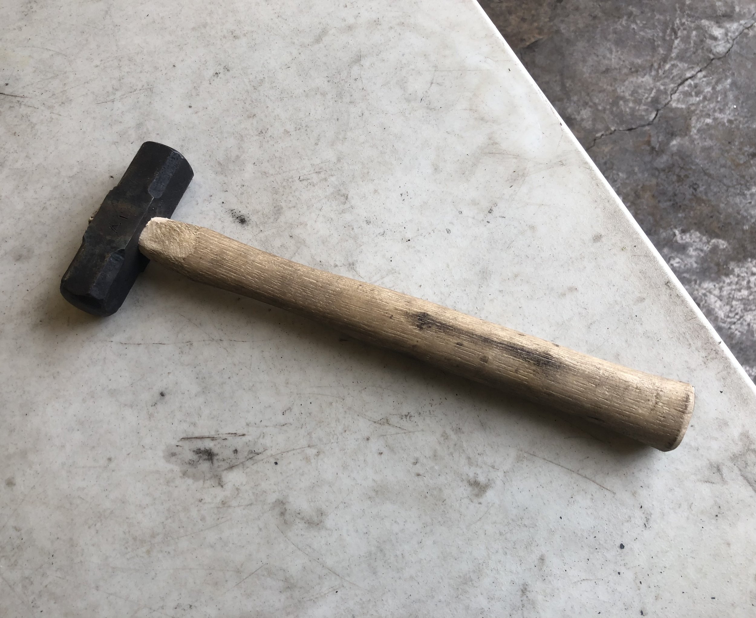  Blacksmithing hammer, 2022. Hand forged tool steel and hickory handle. 