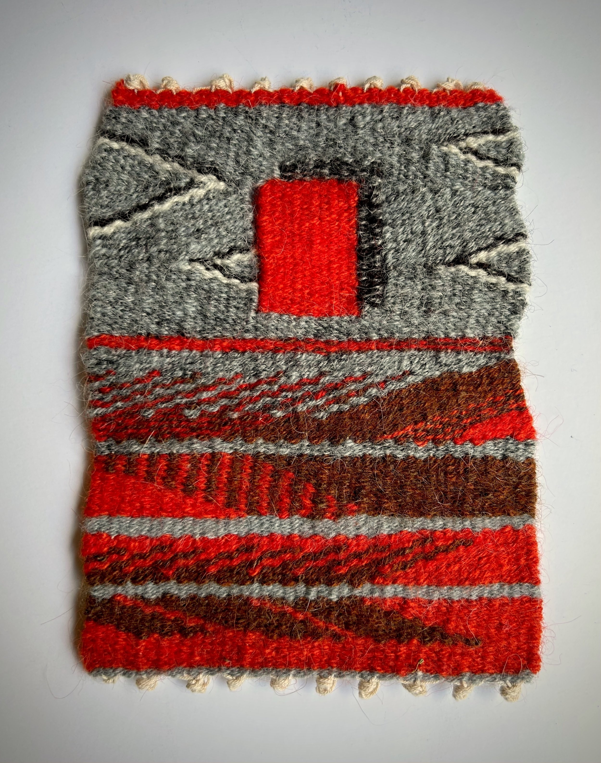   Doorway , 2021. Cotton warp and wool weft. 5.5” x 7.25”. Woven using eccentric weft tapestry techniques. 