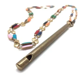 Chrissy Antiqued Brass Pipe Whistle on Multi-Color Enamel Necklace
