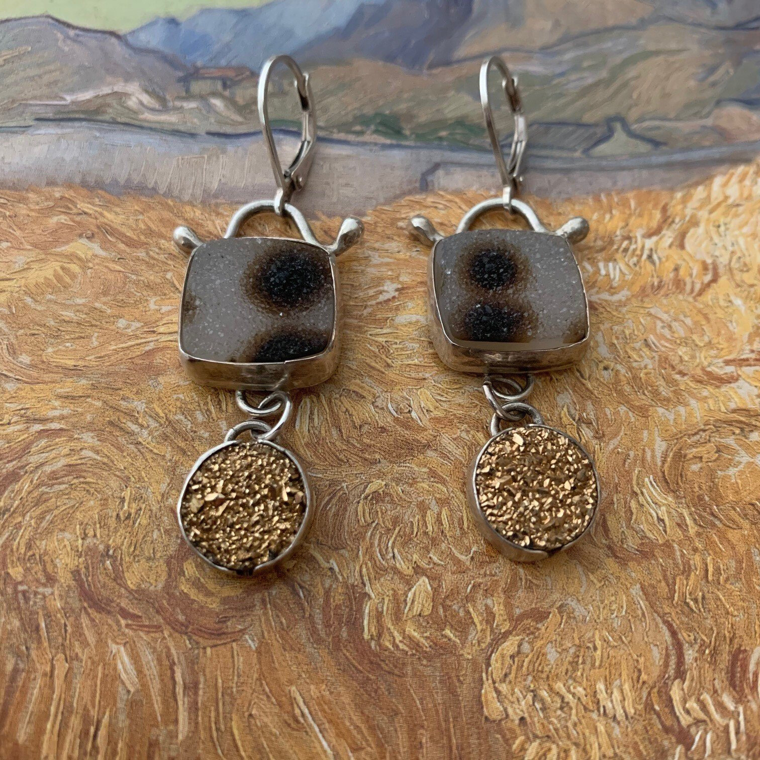 MONTANA AGATE DRUZY + GOLD PYRITE DRUZY EARRINGS
