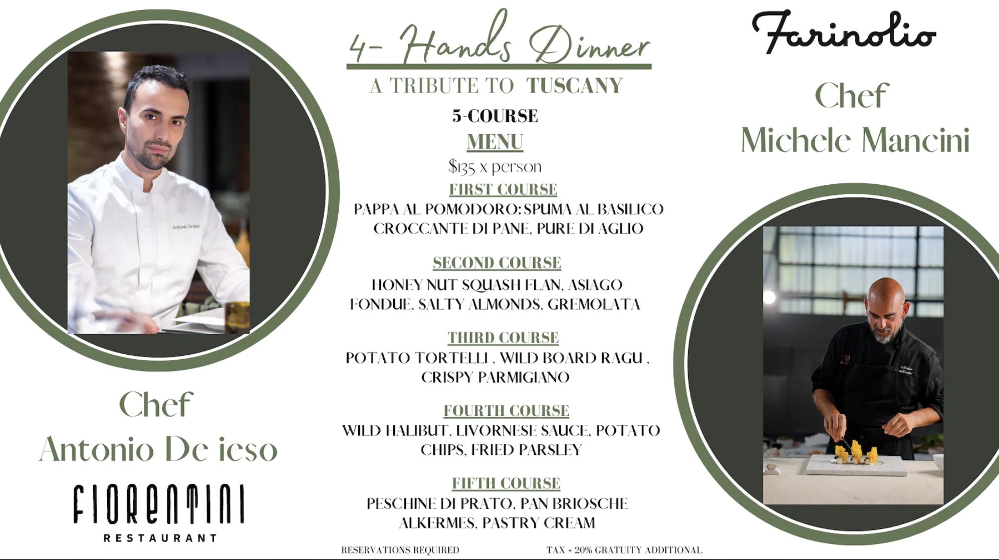 CHEF MICHELE MANCINI FROM TUSCANY: 4-HANDS DINNER