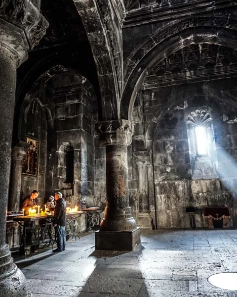 20 minutes or so outside of Yerevan, Geghard Monastery feels otherworldly. We went on a Sunday during service, and the singing sounded otherworldly, too. In front of the monastery, women sell gata, a kind of bread-like sweet that can be baked in a tonir.
