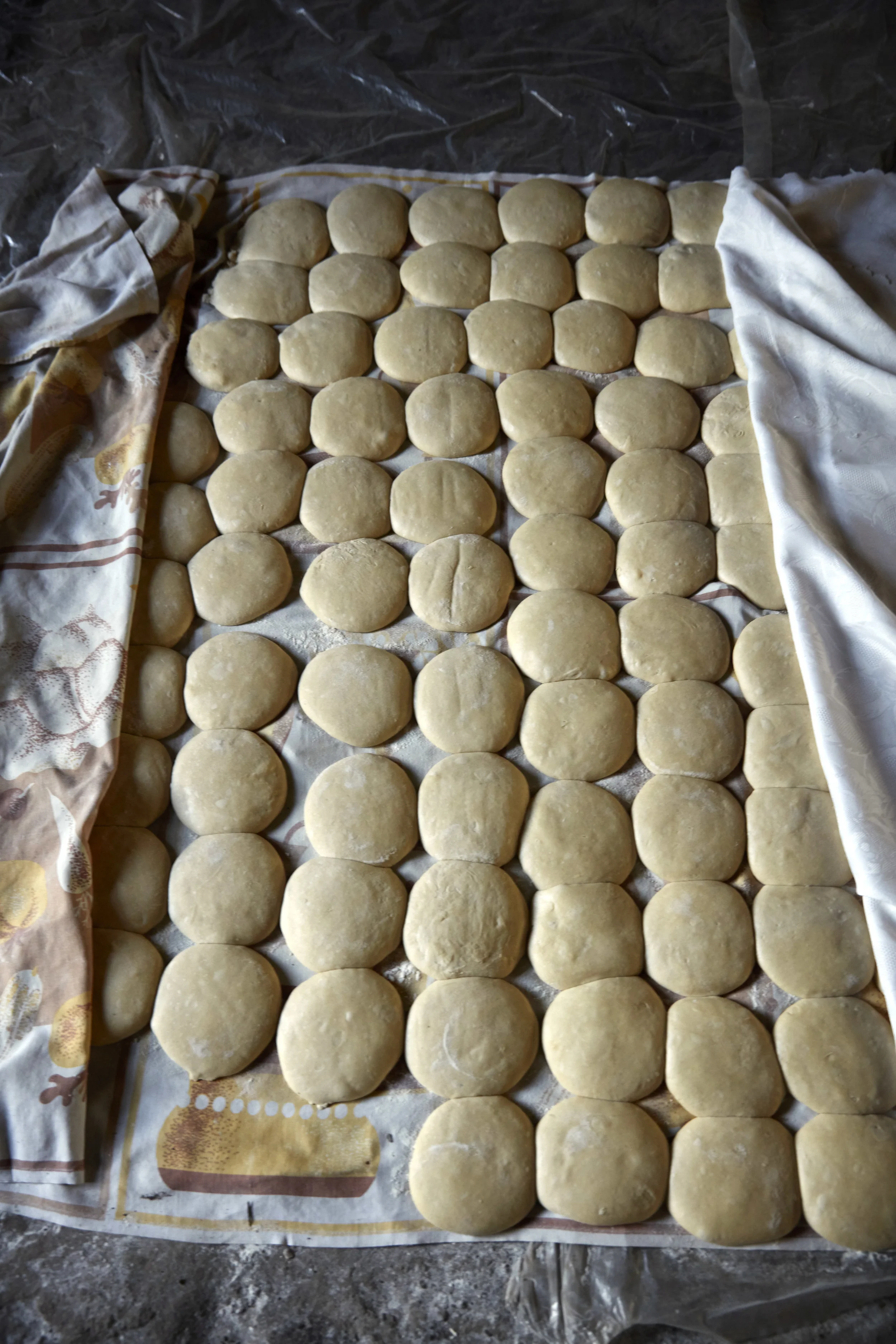Balls of dough waiting to be rolled and stretched out for lavash.