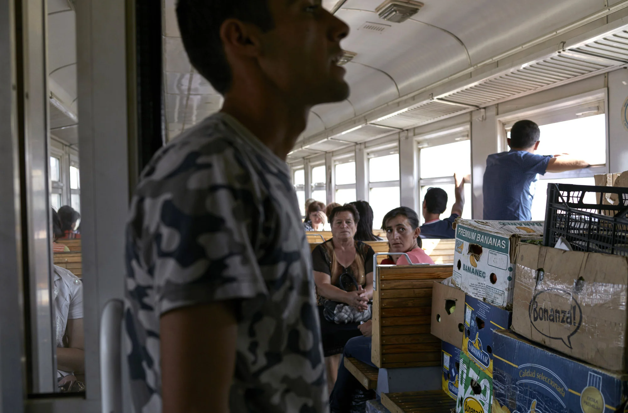 Produce and farmers sharing space on the train to Gyumri.