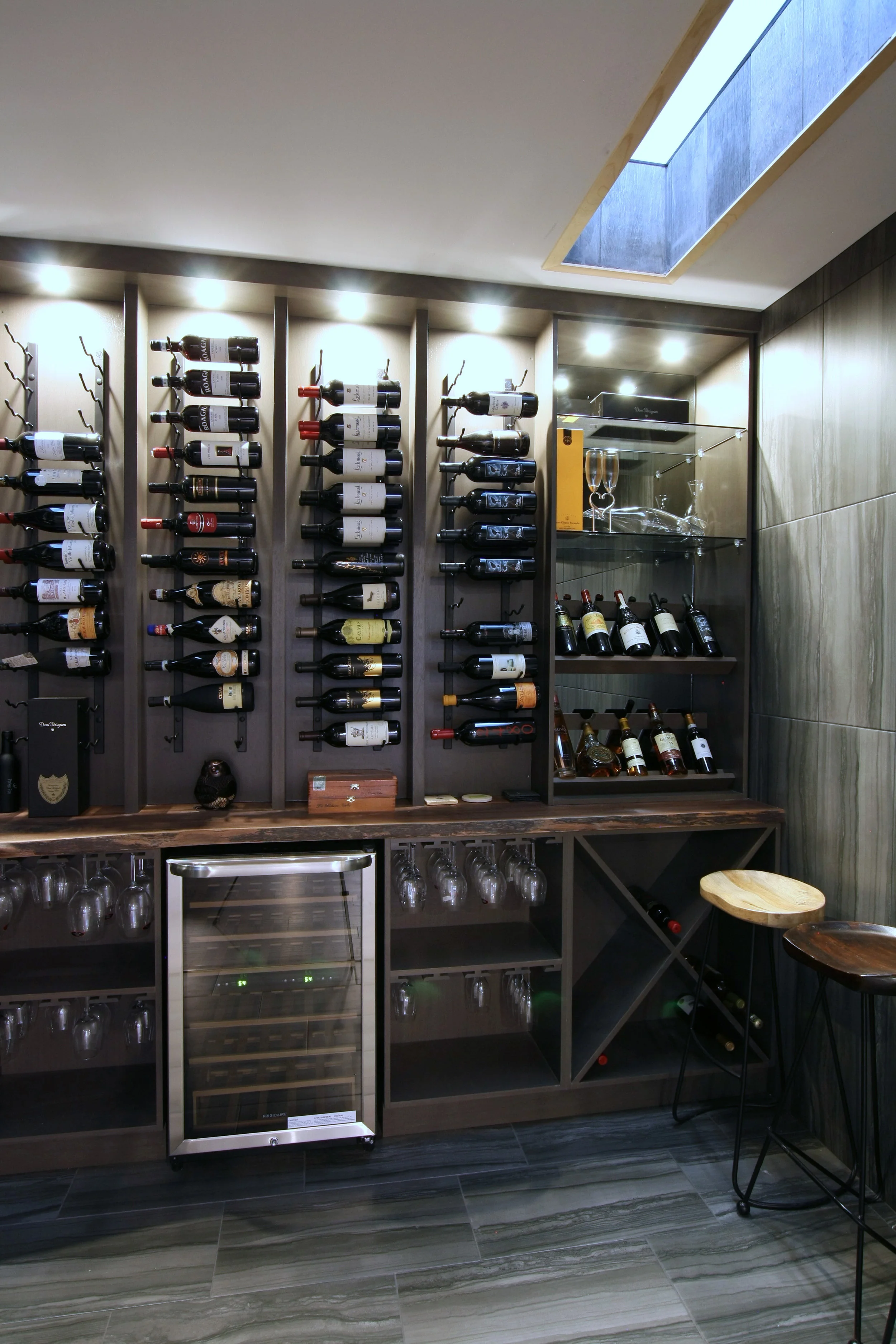 Custom Wine Cellar with Skylight to Foyer