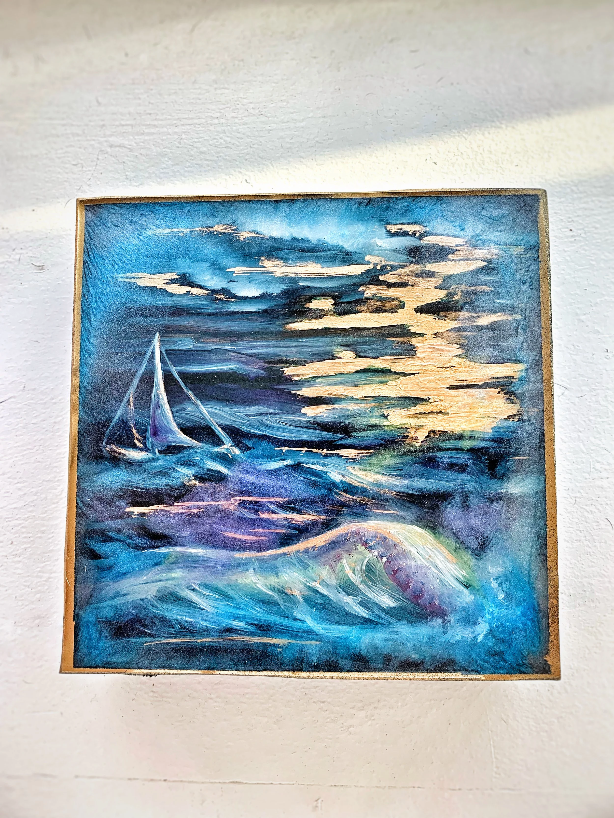 Miniature Resin Seascape With Sail Boat
