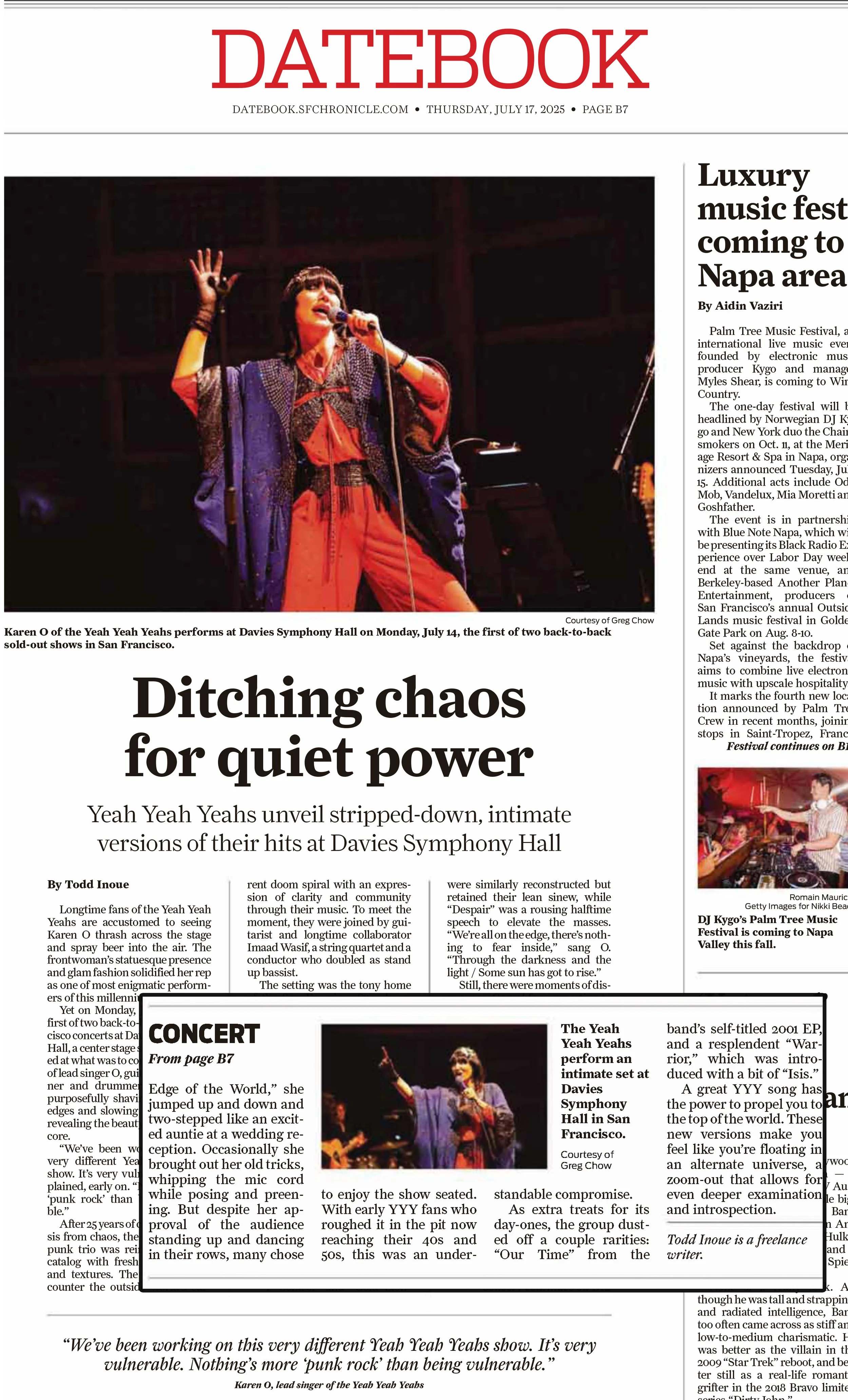 Yeah Yeah Yeahs in San Francisco Chronicle