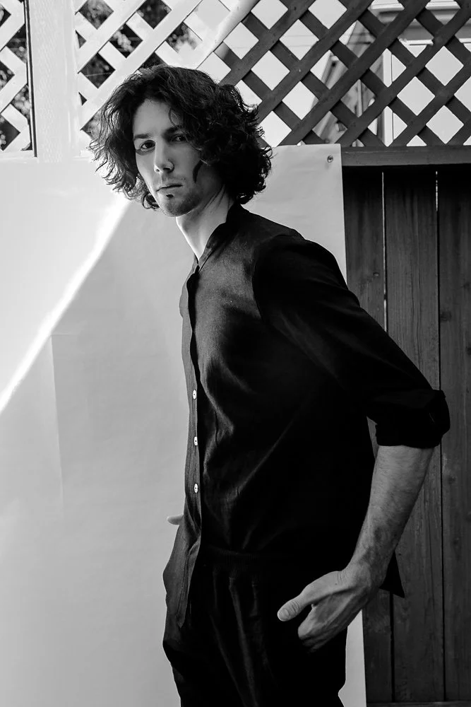 Manderin Collar Shirt (Black Linen) 