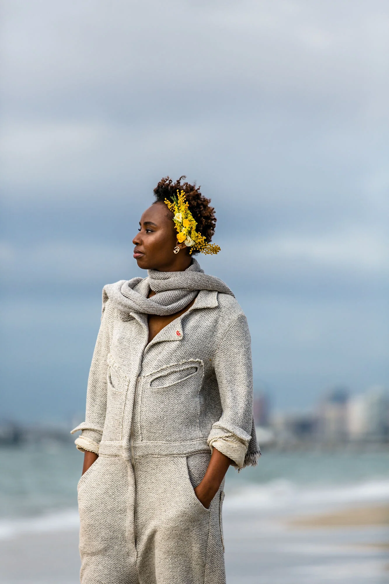 Grey Long Knit Scarf