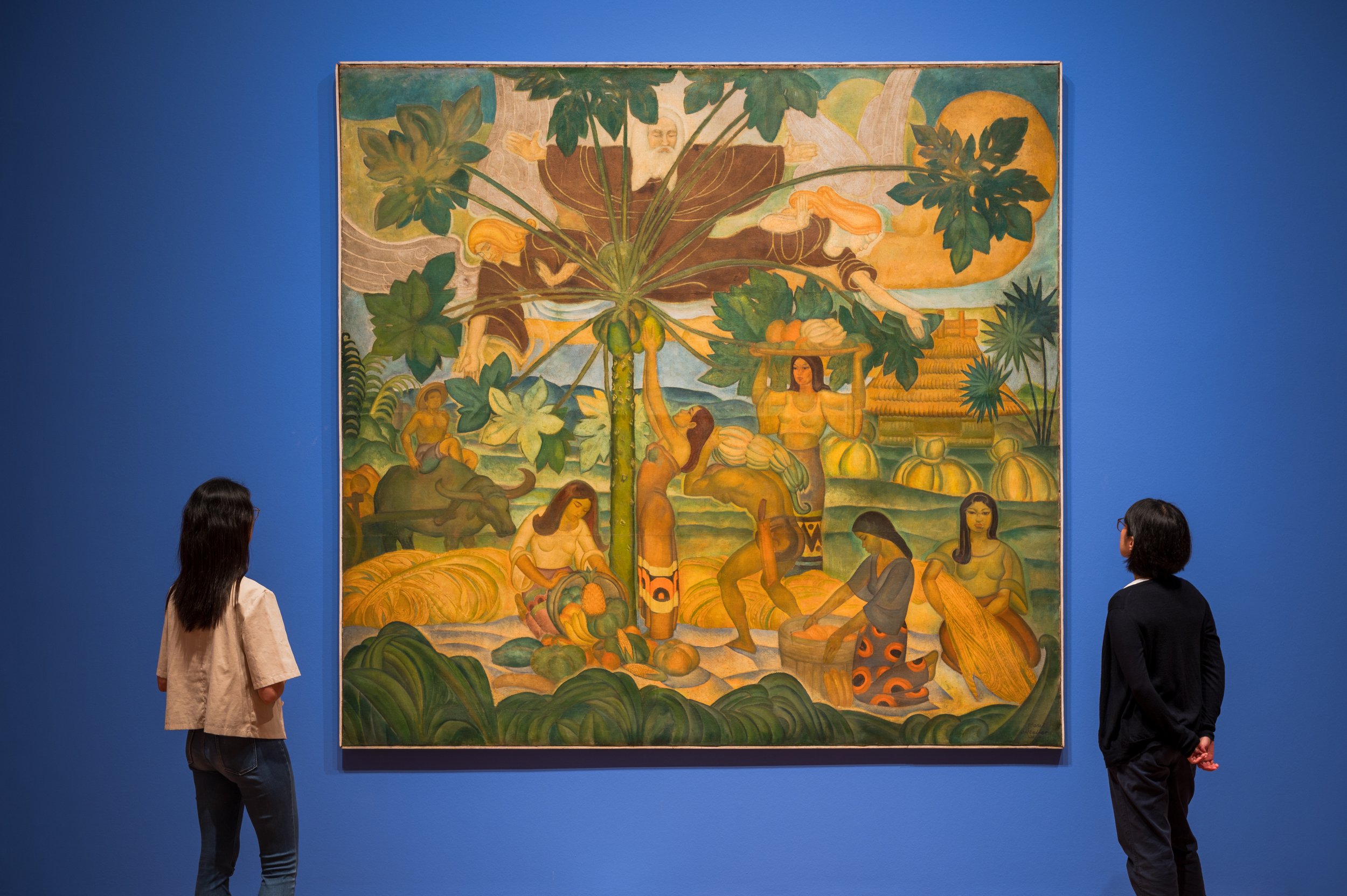 Victorio C. Edades, Galo B. Ocampo and Carlos “Botong” Francisco. Mother Nature’s Bounty Harvest. 1935. Oil on canvas, 257.5 x 273 cm. Private collection. © Armin Christopher E. Cuadra. Installation view, Tropical: Stories from Southeast Asia and La