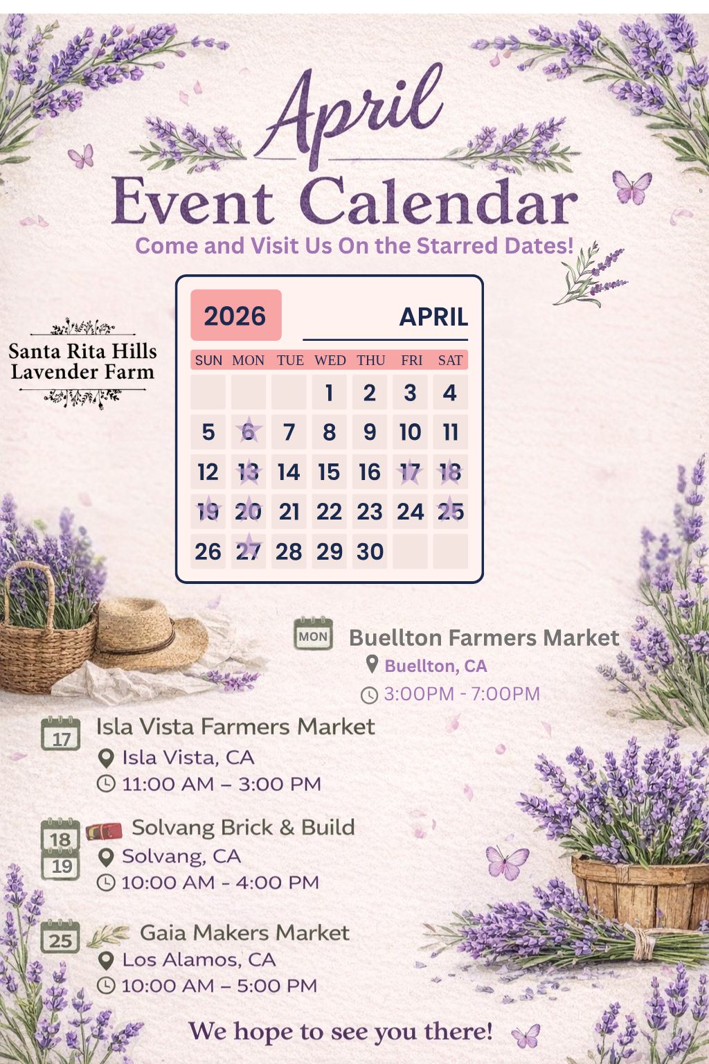 All events in April that Santa Rita Hills Lavender Farm is participating in.